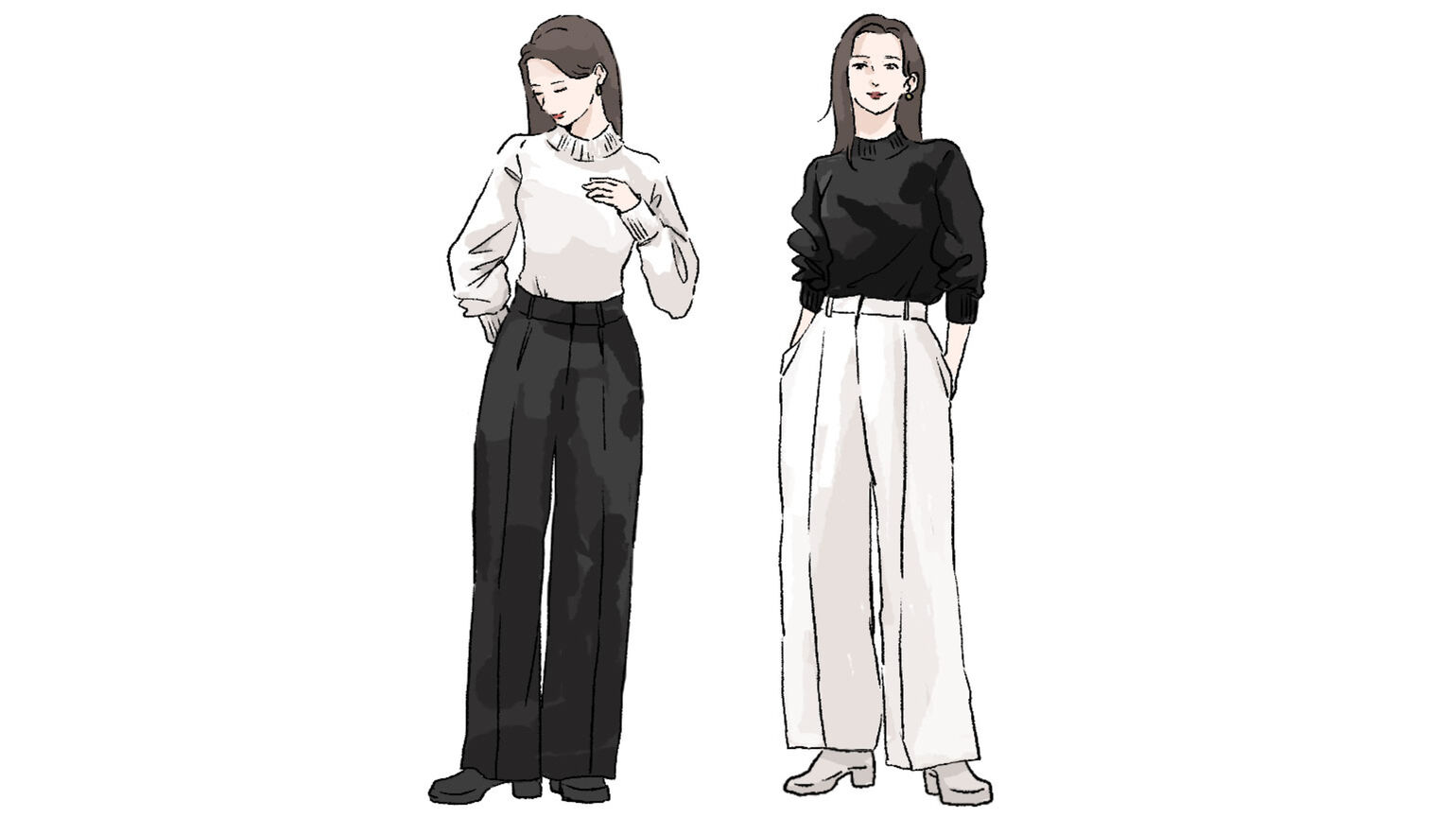 白と黒の割合で印象が変わるモノトーンコーデのイメージ