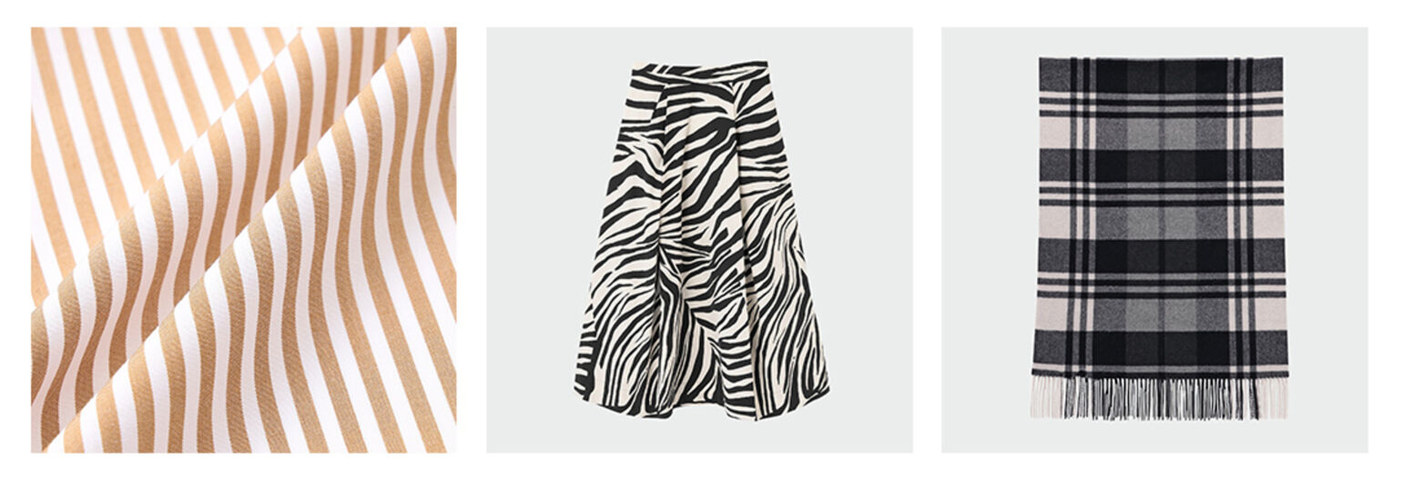 コントラストの効いたストライプ、ゼブラ柄、タータンチェック