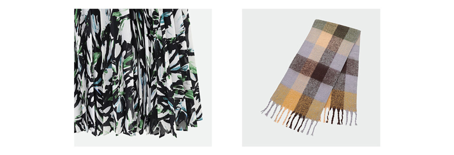 ボタニカル柄、格子が大きいチェック柄