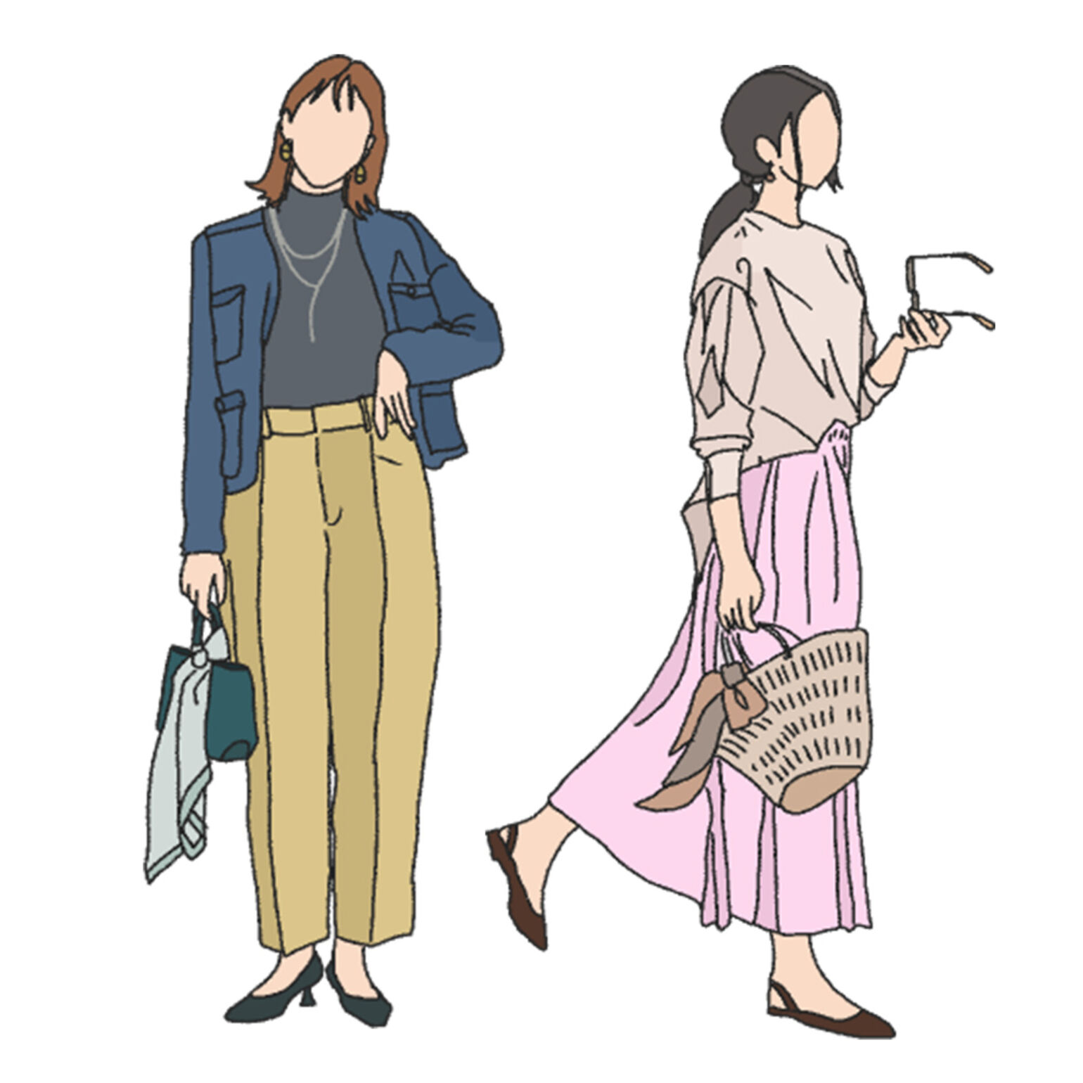 可愛いイメージになるスカートコーデと、カジュアルなイメージになるカーゴパンツコーデ