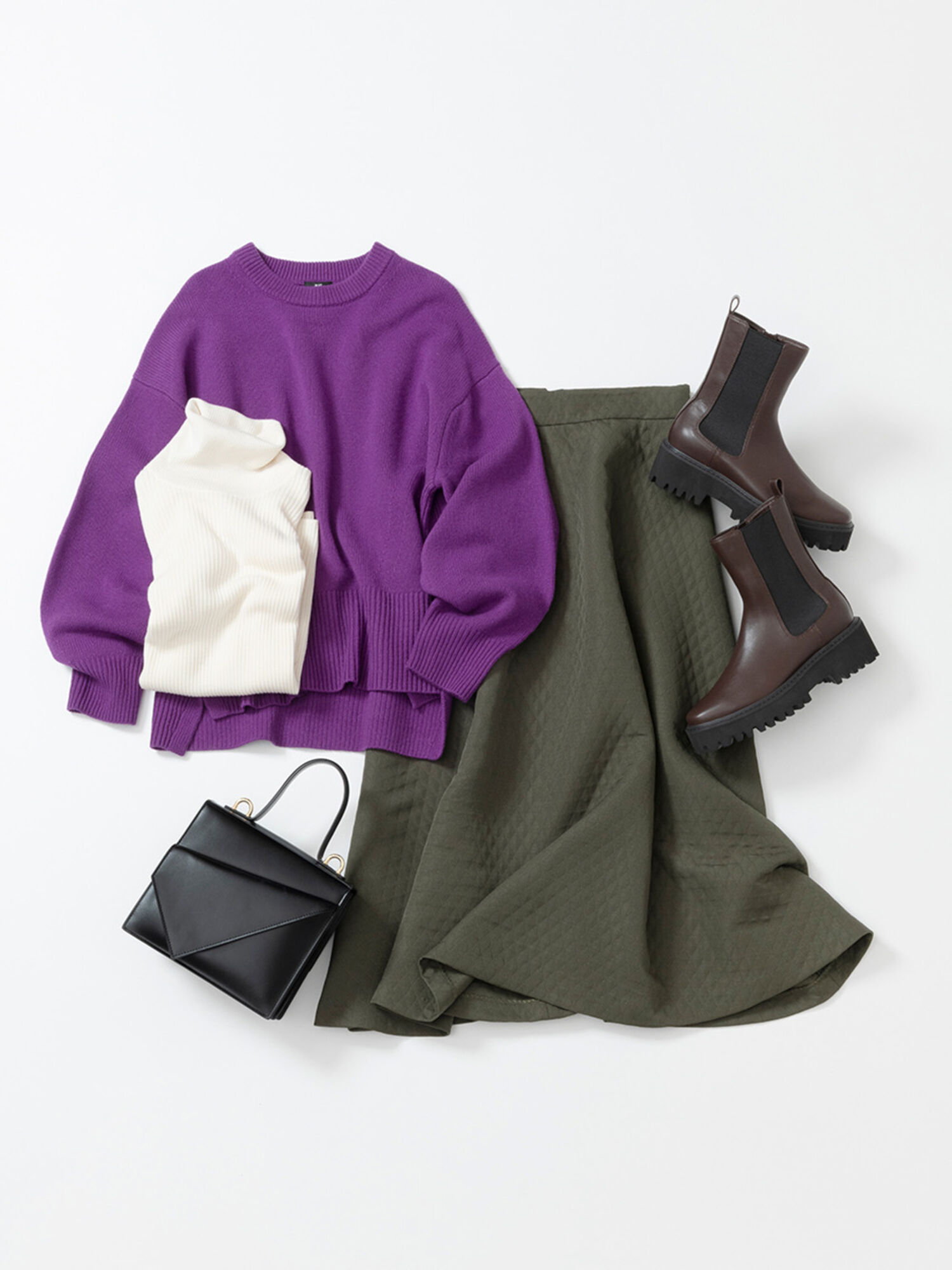 パープル×ニットの暖かくておしゃれなコーデ
