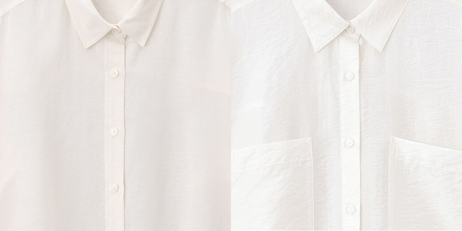 リネン素材のシャツ、透け感・光沢感のあるシャツ