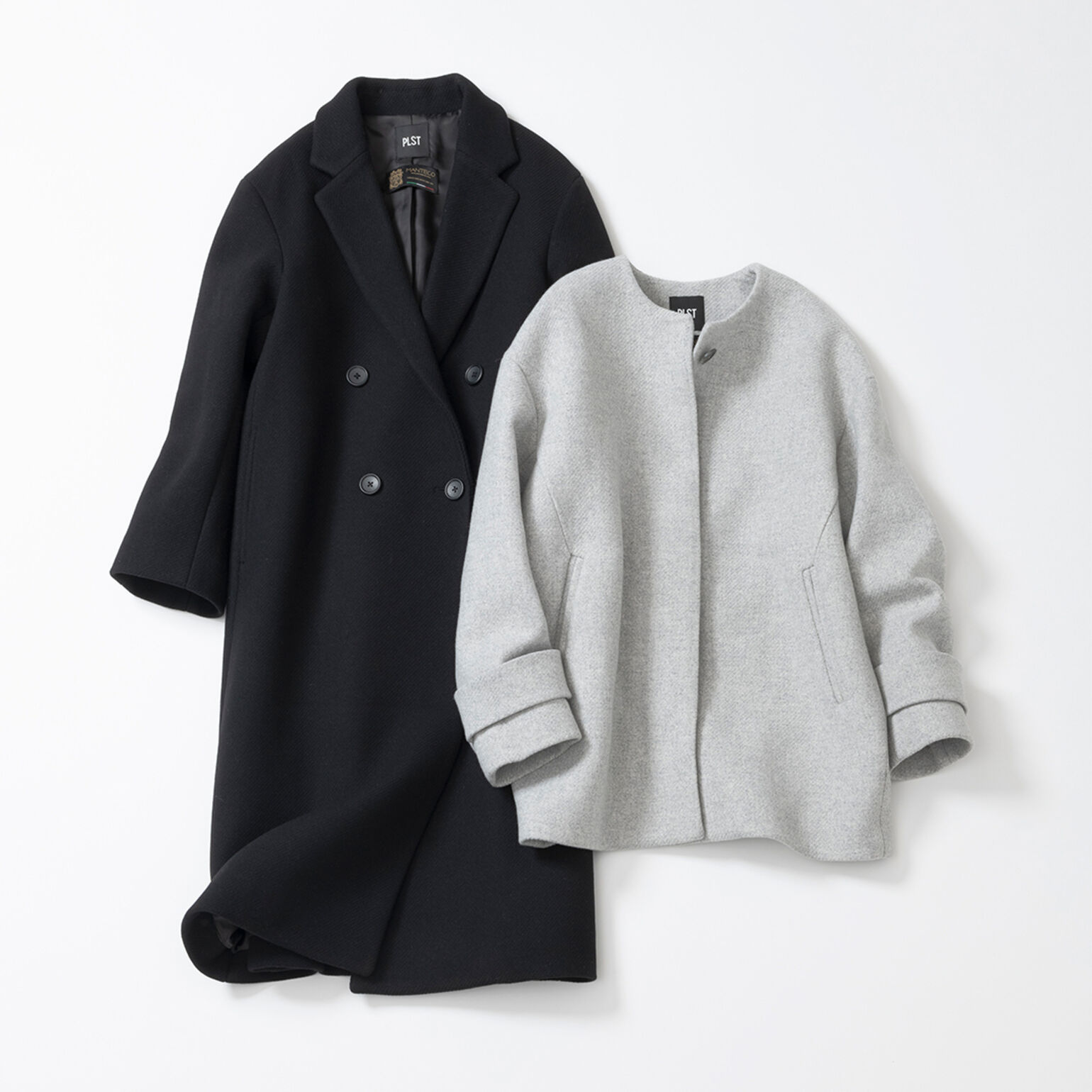 ロングのチェスターコートと短め丈のノーカラーのコート