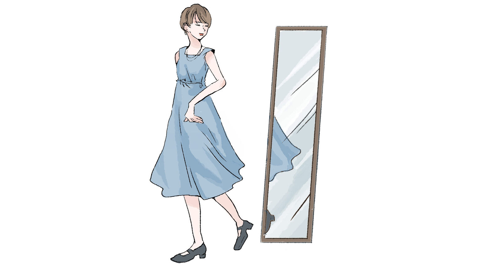 鏡の前で試着する様子