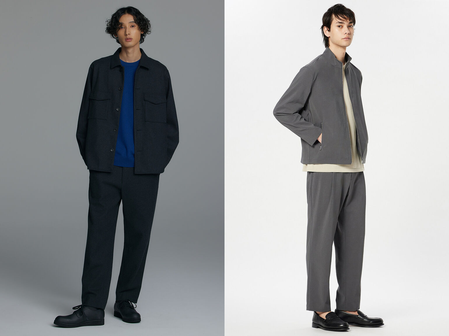 ブルゾンとパンツのカジュアルなセットアップ