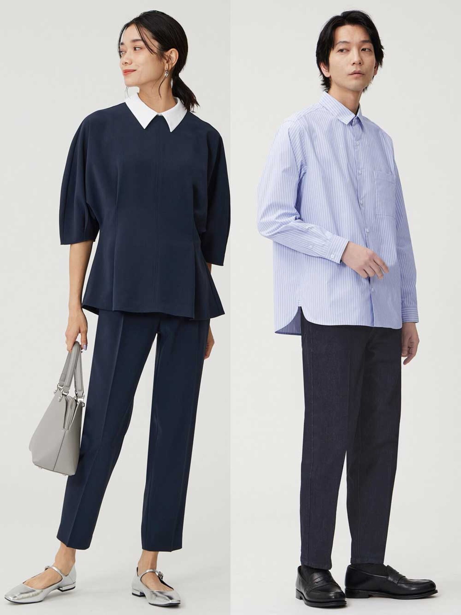 暗い色の服装の男性と女性