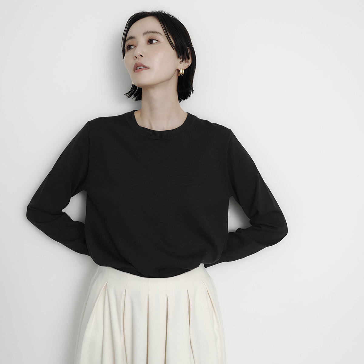 メリノウールブレンドクルーネックセーター